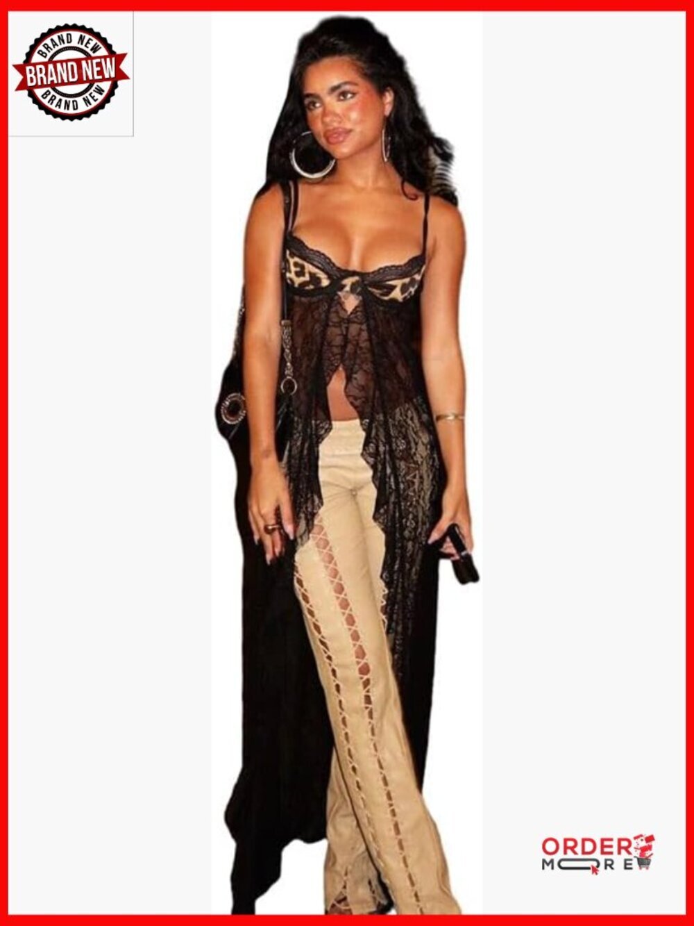 Leopard Spaghetti Strap Mesh Lace Long Tank Top Maxi Dress Tops Camisole